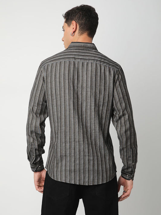 Debonair Black & Grey Streaky Striped Shirt