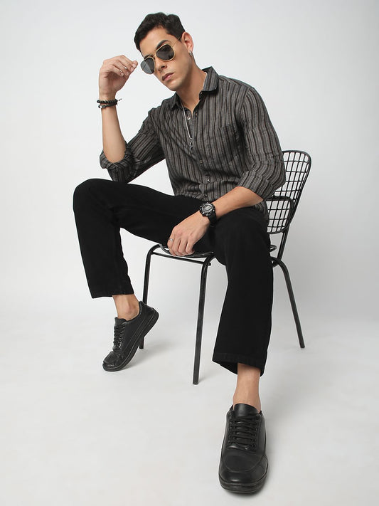 Debonair Black & Grey Streaky Striped Shirt