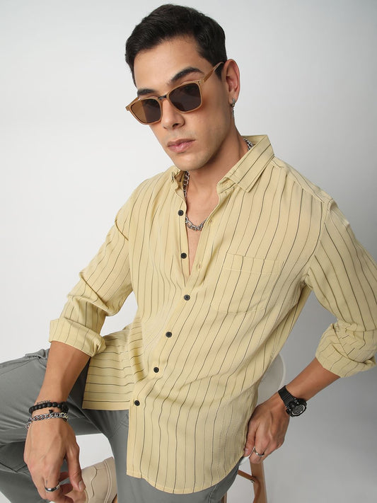 Elegant Mud Yellow Line Striped Shirt