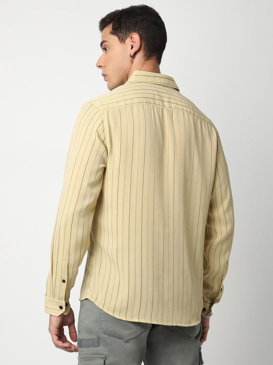 Elegant Mud Yellow Line Striped Shirt