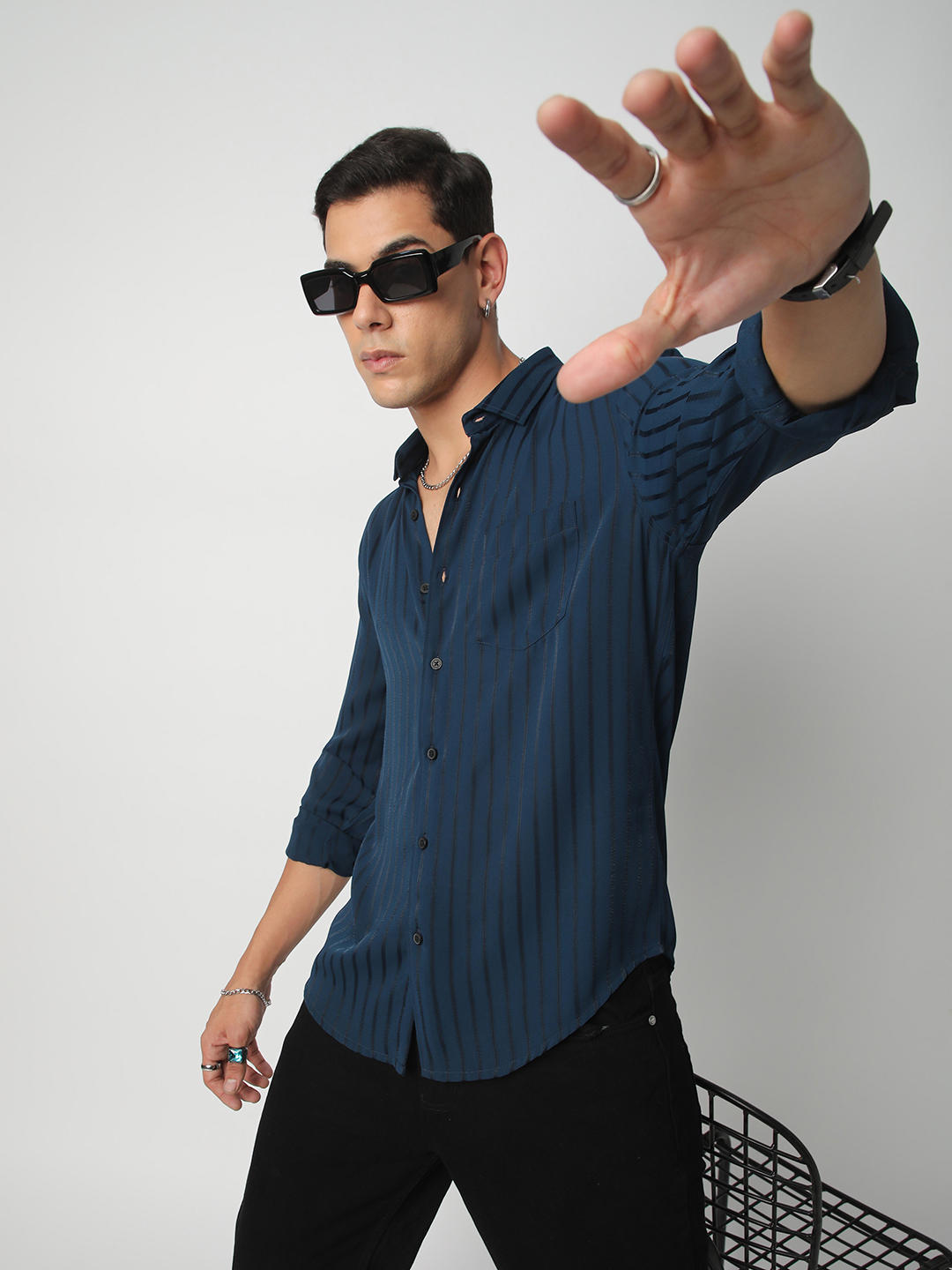 Elegant Teal Line Striped Shirt