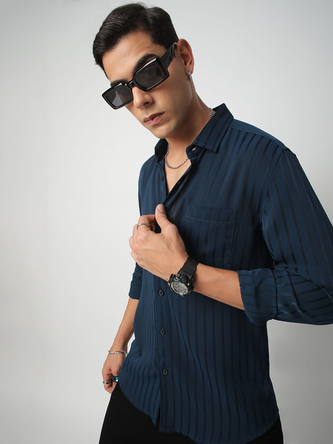 Elegant Teal Line Striped Shirt