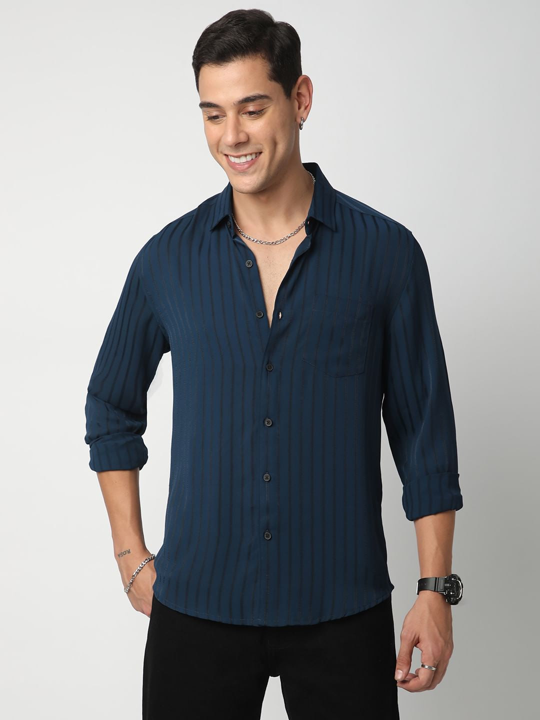 Elegant Teal Line Striped Shirt