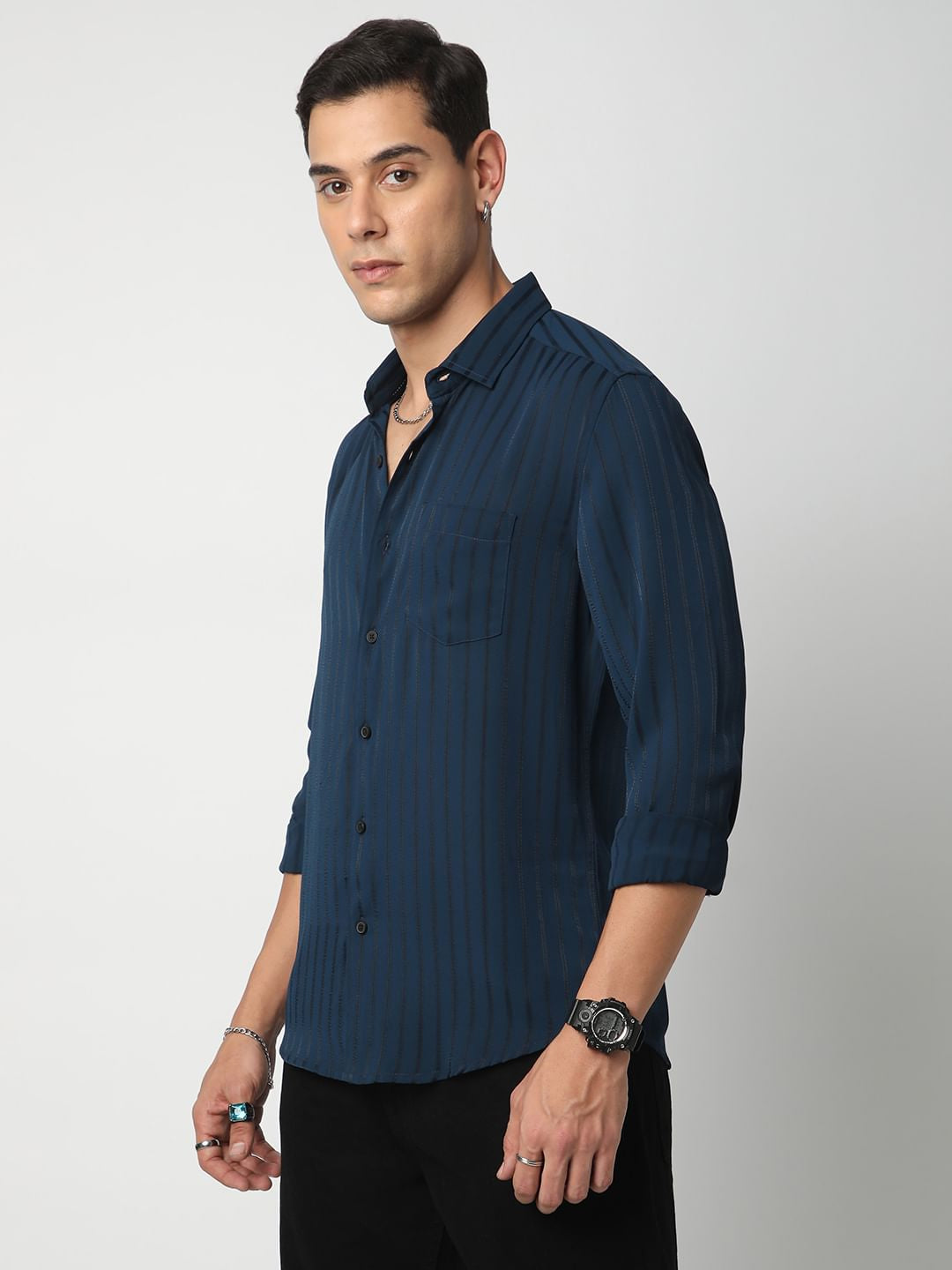 Elegant Teal Line Striped Shirt