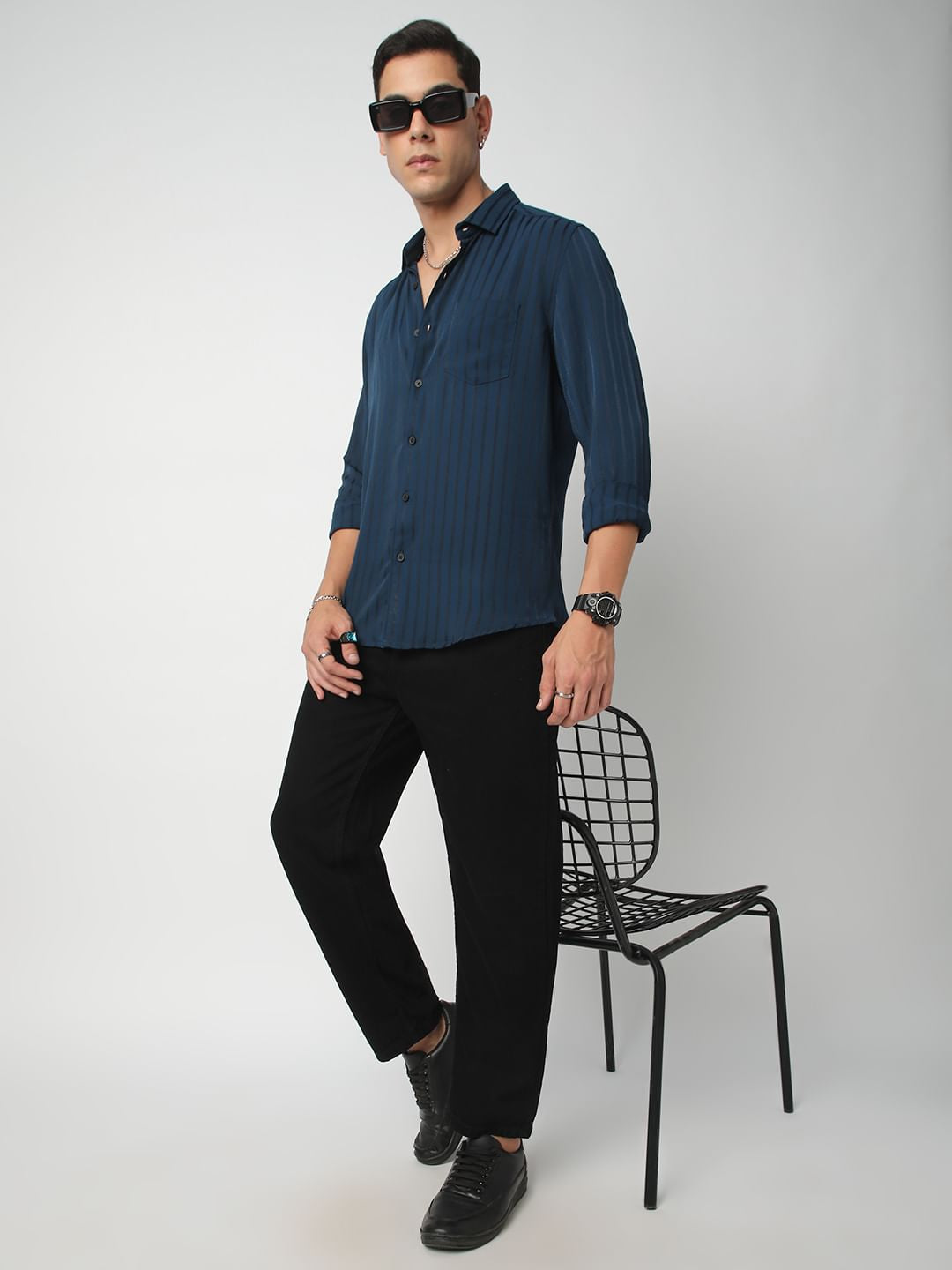 Elegant Teal Line Striped Shirt