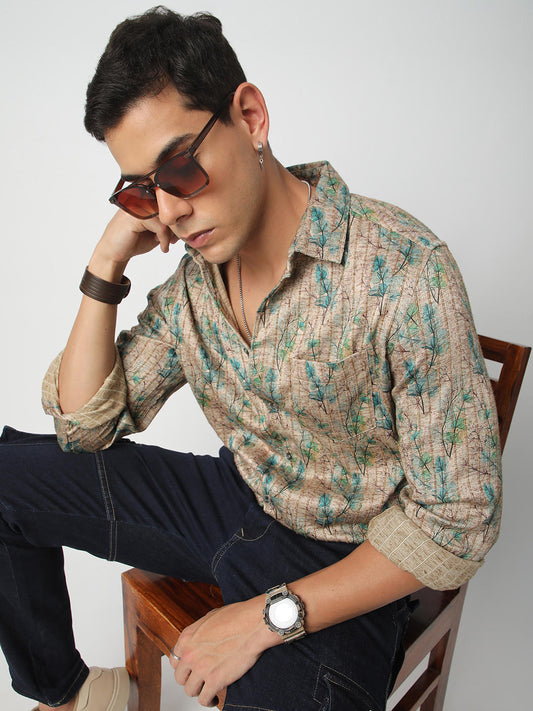 Jamboree Artistic Leaf Striped Shirt