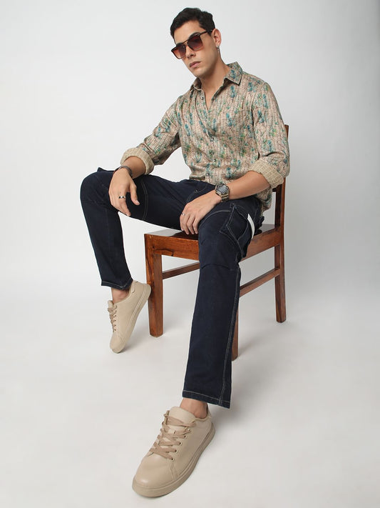 Jamboree Artistic Leaf Striped Shirt