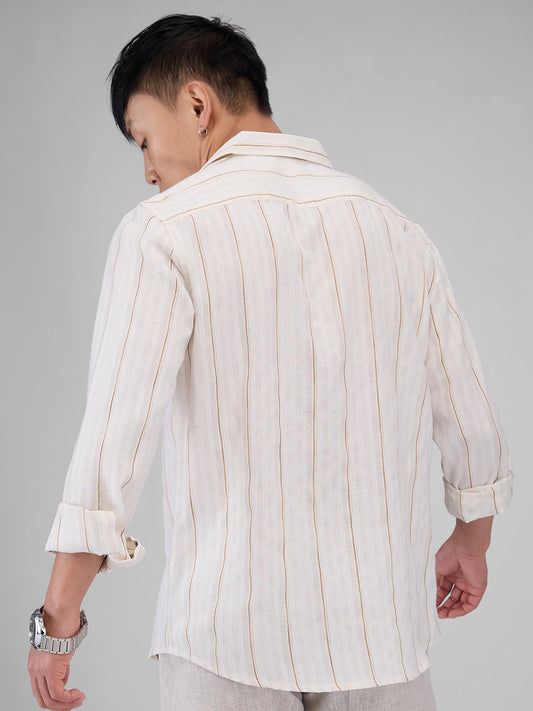 Meticulous Beige Vertical Striped Shirt