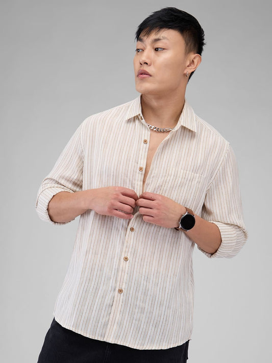Linen Line Striped Beige Shirt