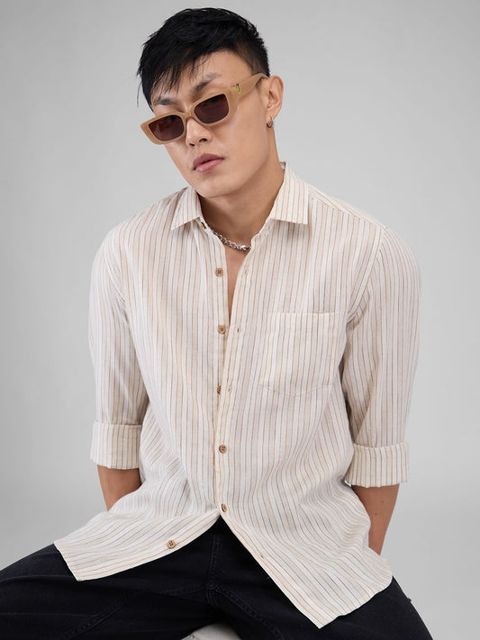 Linen Line Striped Beige Shirt