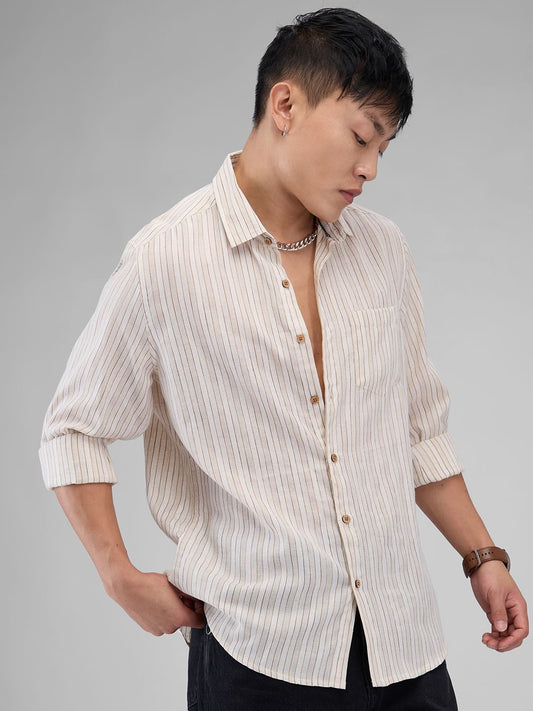 Linen Line Striped Beige Shirt