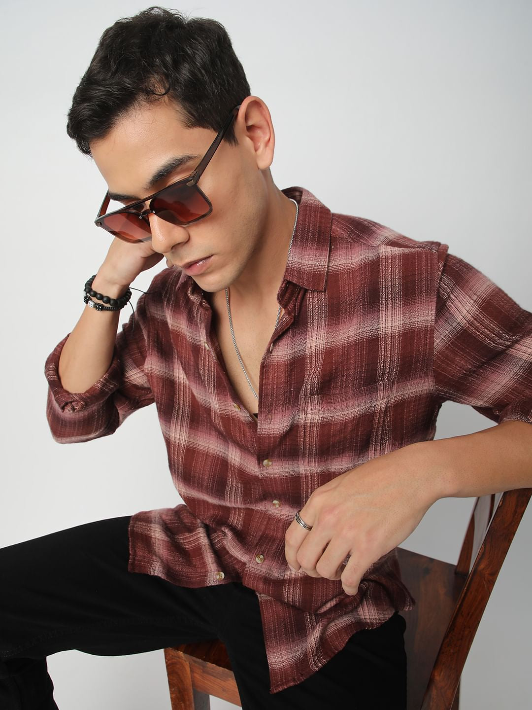 Premium Cotton Burnt Maroon Flannel Checkered Shirt