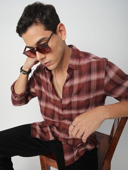 Premium Cotton Burnt Maroon Flannel Checkered Shirt