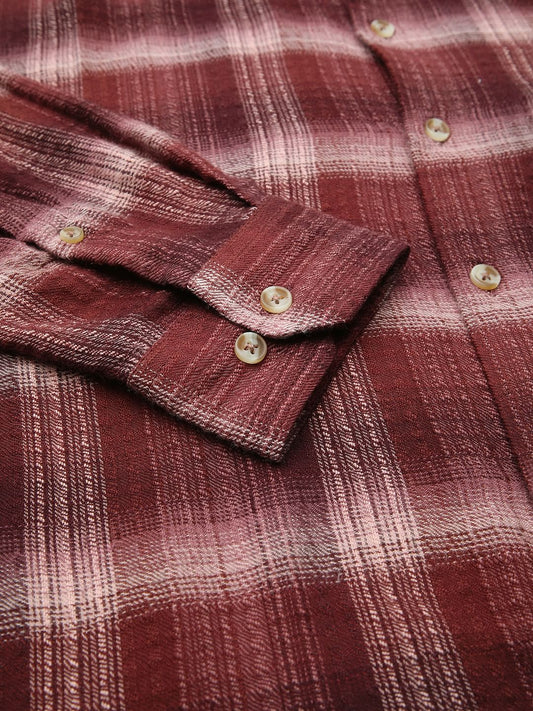 Premium Cotton Burnt Maroon Flannel Checkered Shirt