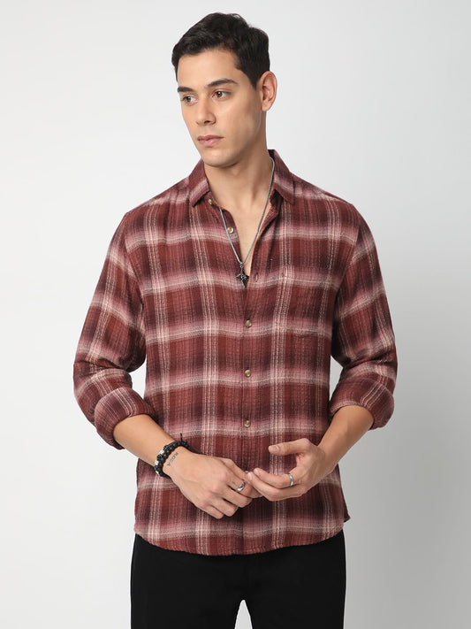 Premium Cotton Burnt Maroon Flannel Checkered Shirt