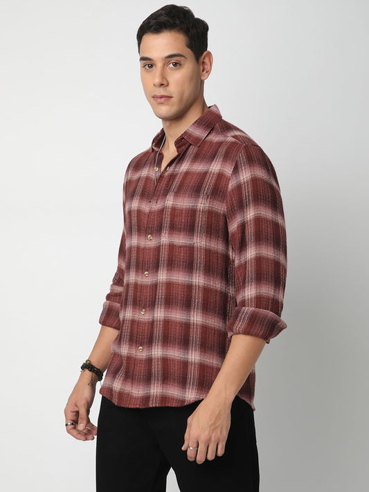 Premium Cotton Burnt Maroon Flannel Checkered Shirt