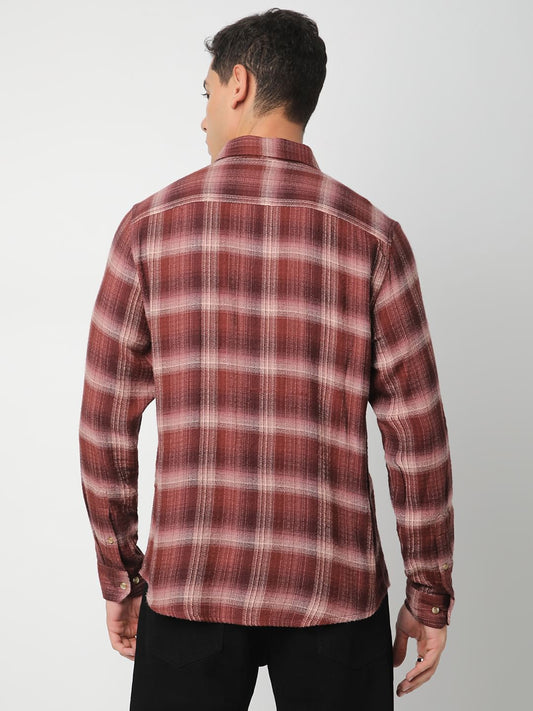 Premium Cotton Burnt Maroon Flannel Checkered Shirt