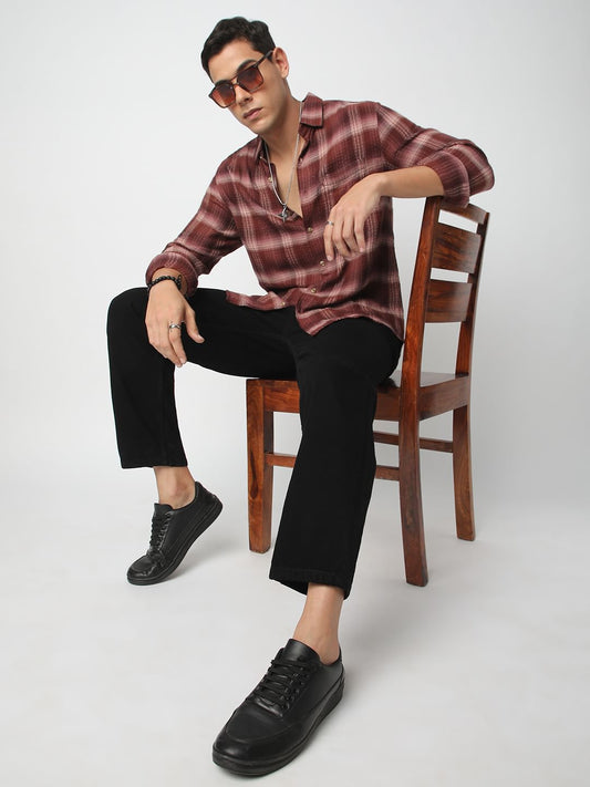 Premium Cotton Burnt Maroon Flannel Checkered Shirt