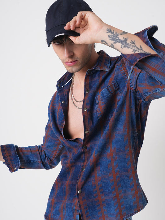 Evanesce Denim Plaid Checkered Shirt