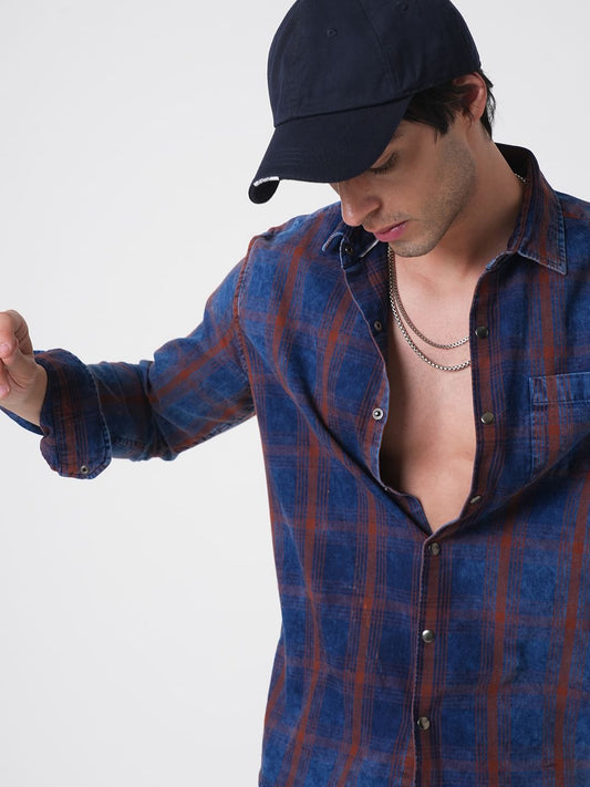 Evanesce Denim Plaid Checkered Shirt
