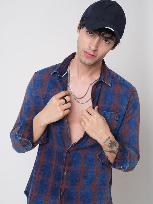 Evanesce Denim Plaid Checkered Shirt