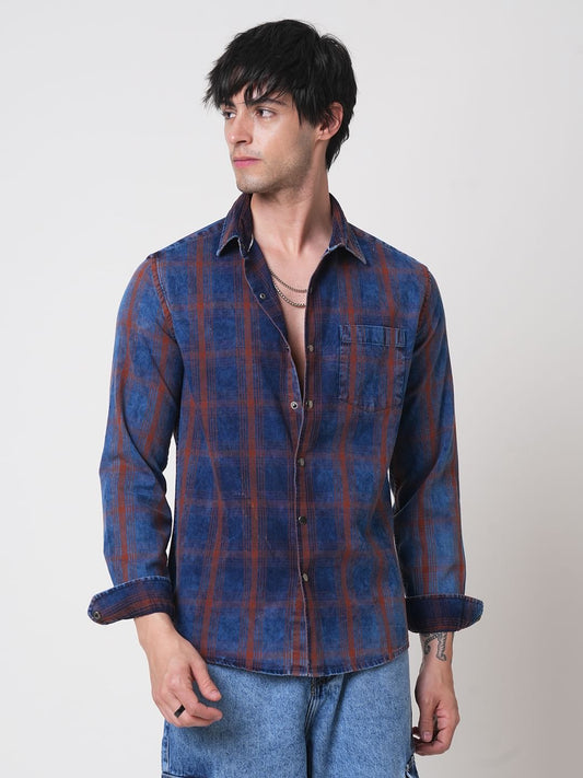 Evanesce Denim Plaid Checkered Shirt