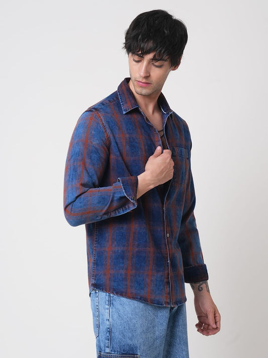 Evanesce Denim Plaid Checkered Shirt