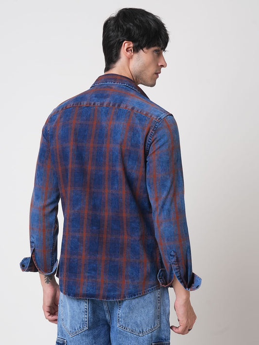 Evanesce Denim Plaid Checkered Shirt