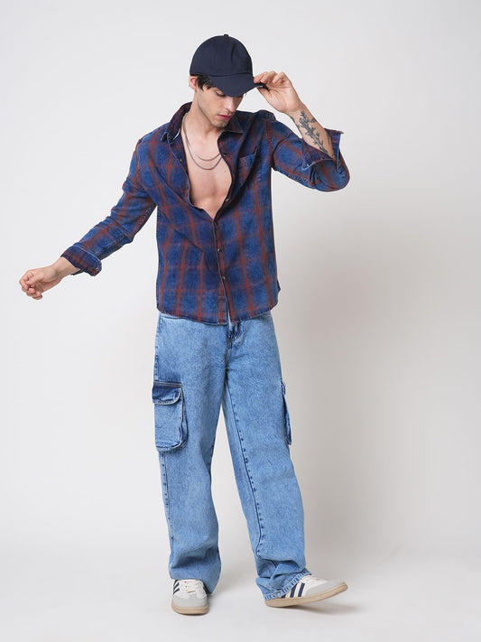 Evanesce Denim Plaid Checkered Shirt