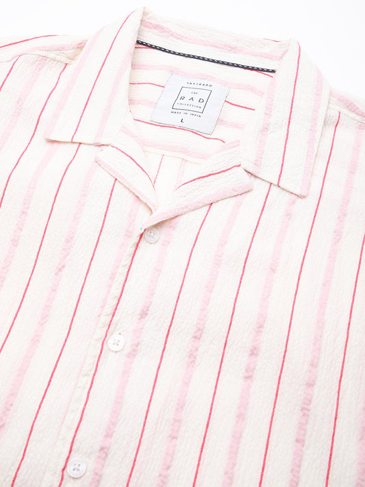 Premium Cotton White & Pink Dobby Striped Oversized Shirt