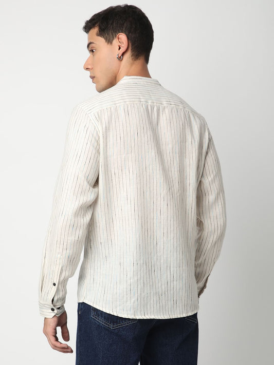 Ritzy Ivory Dobby Striped Mandarin Shirt