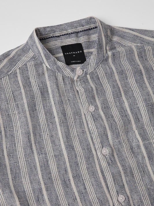 Navy & White Textured Vertical Striped Shirt