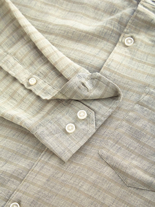 Tea Green Horizontal Striped Mandarin Shirt