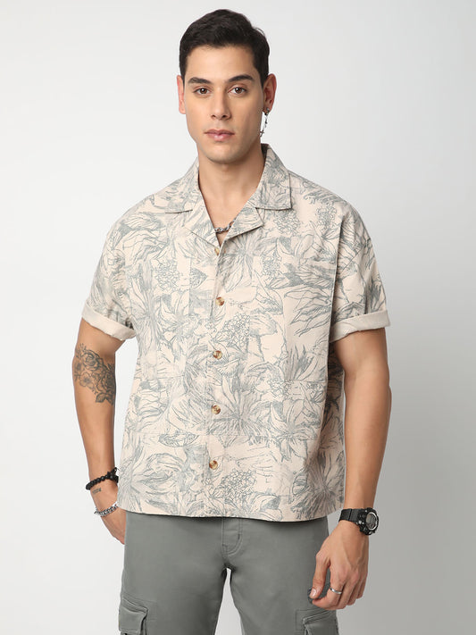 Artistic Tropical Sand Printed Oversized Cropped Shirt