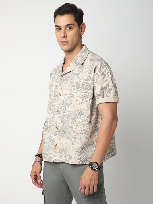 Artistic Tropical Sand Printed Oversized Cropped Shirt