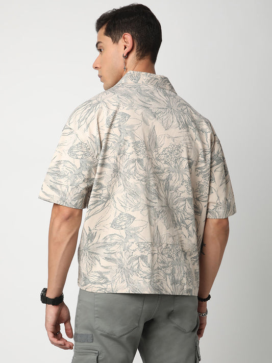 Artistic Tropical Sand Printed Oversized Cropped Shirt