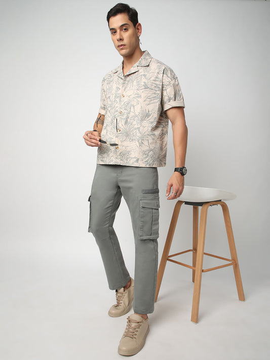 Artistic Tropical Sand Printed Oversized Cropped Shirt
