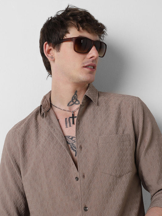 Warm Tan Jacquard Shirt