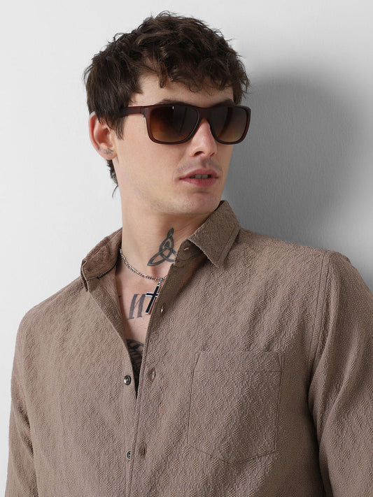 Warm Tan Jacquard Shirt