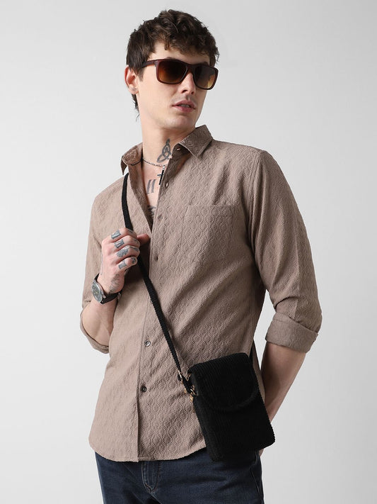 Warm Tan Jacquard Shirt
