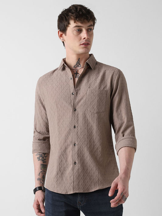 Warm Tan Jacquard Shirt