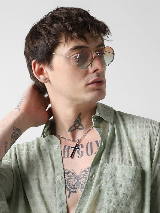 Pista Green Dobby Striped Shirt
