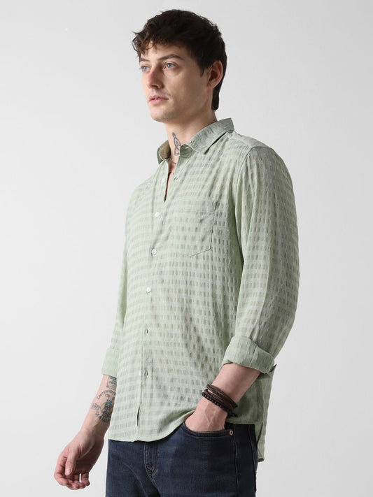 Pista Green Dobby Striped Shirt