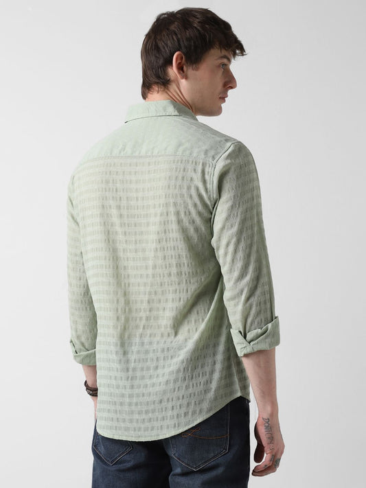Pista Green Dobby Striped Shirt