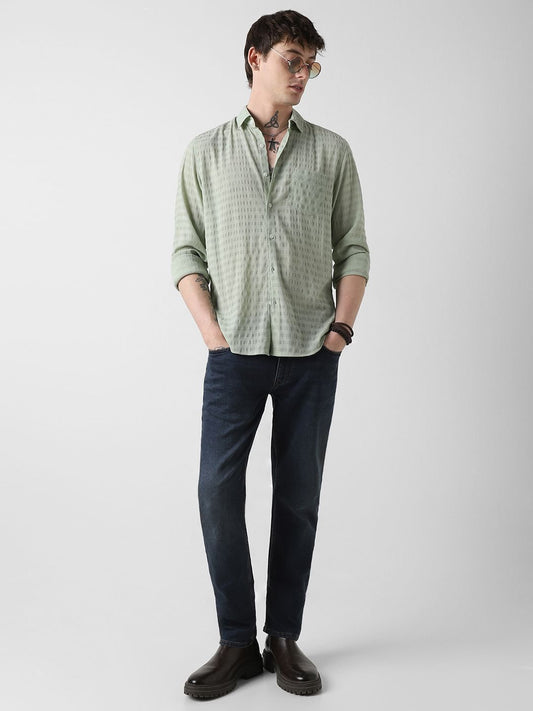 Pista Green Dobby Striped Shirt