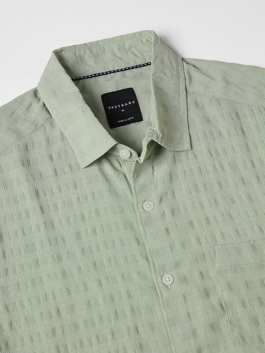 Pista Green Dobby Striped Shirt