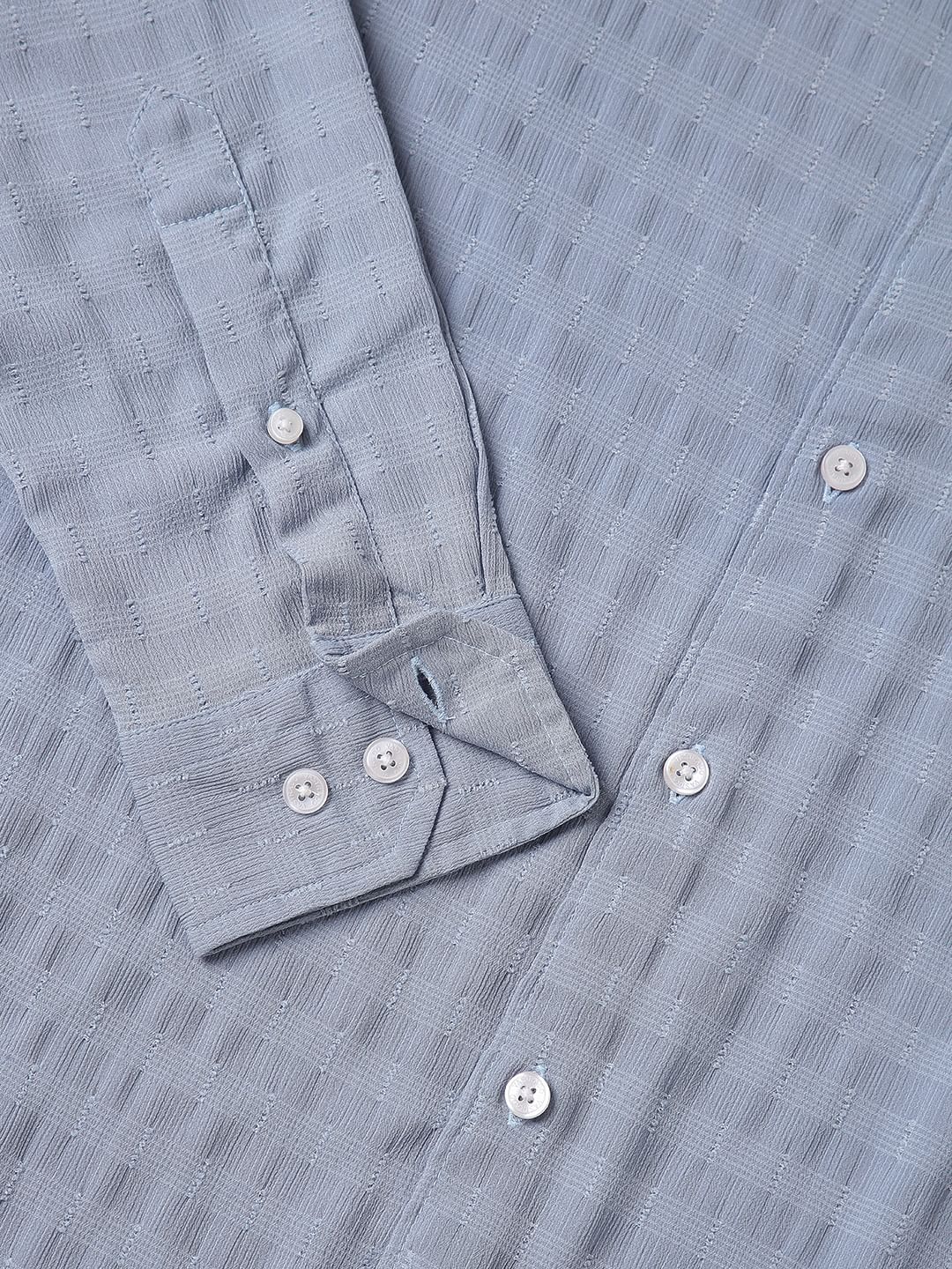 Elegant Powder Blue Dobby Striped Shirt