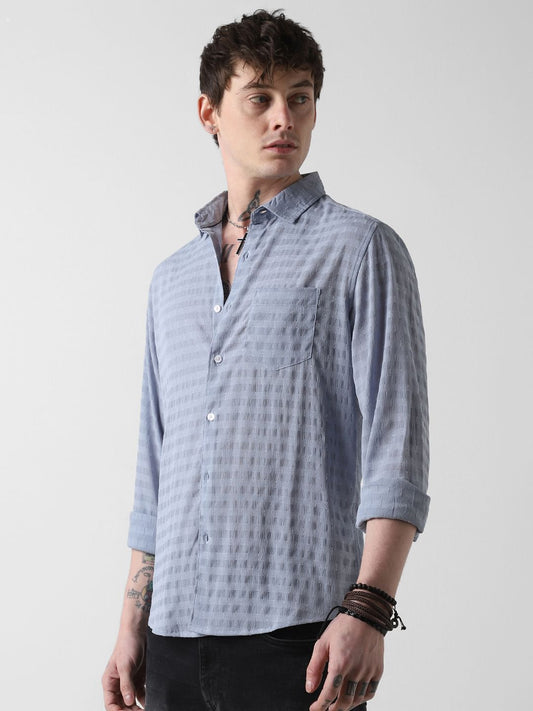 Elegant Powder Blue Dobby Striped Shirt