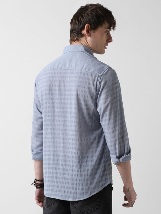 Elegant Powder Blue Dobby Striped Shirt