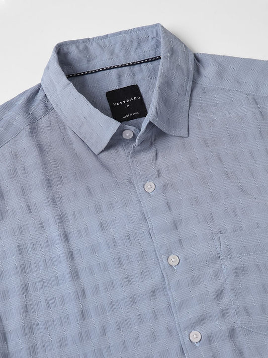Elegant Powder Blue Dobby Striped Shirt
